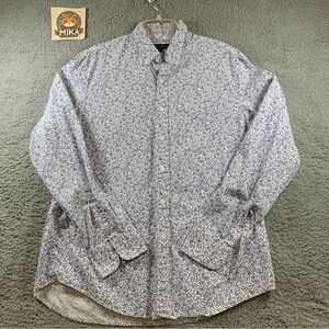 J.Crew Mercantile Flex Shirt Mens Long Sleeve Button Up White Blue Floral Size L